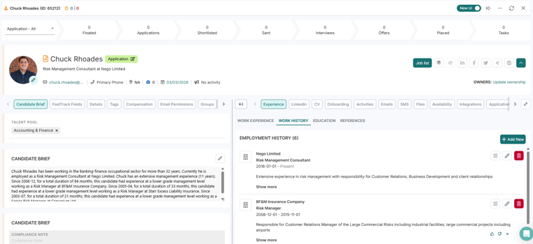 new candidate full profile access vincere evo